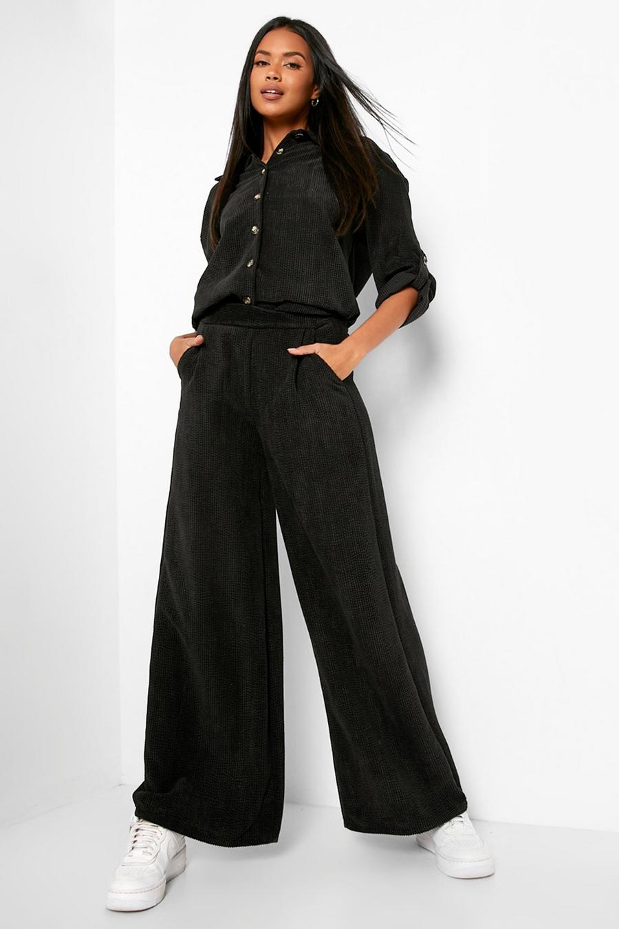 Black Slouchy Relaxed Fit Cord Joggers image number 1