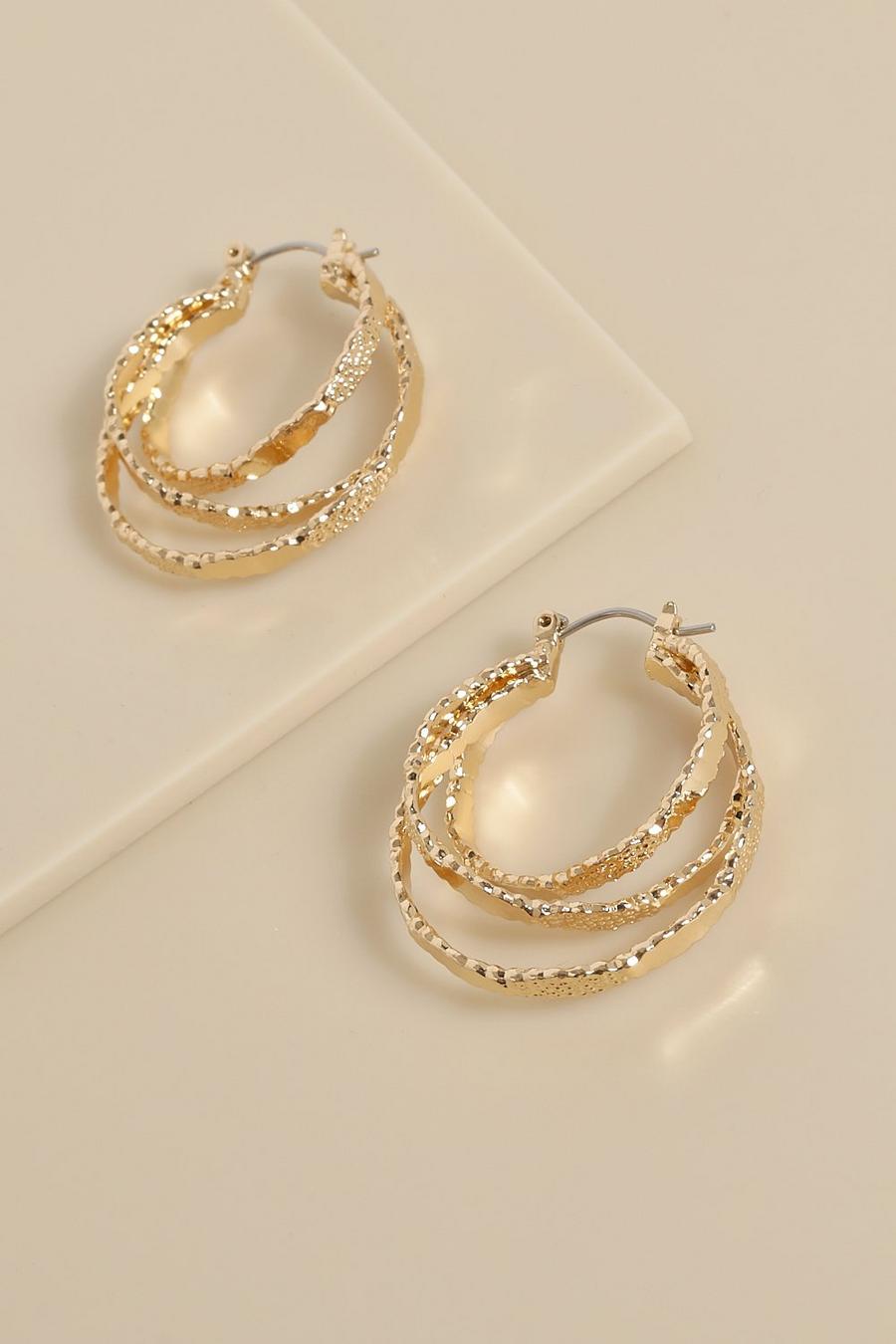 Gold Textured Triple Hoop Earrings image number 1