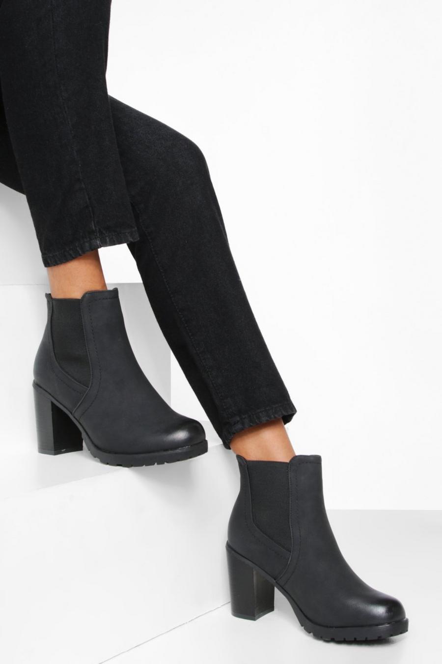 Black Heeled Pu Chelsea Boots image number 1