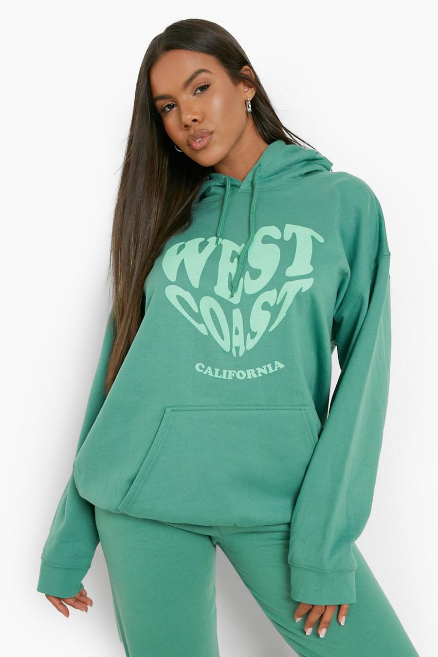 Sage grön West Coast Oversize hoodie med hjärta image number 1