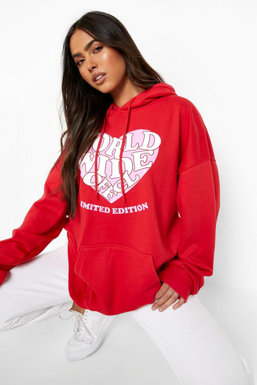 Red Worldwide Ofcl Oversize hoodie med hjärta image number 1
