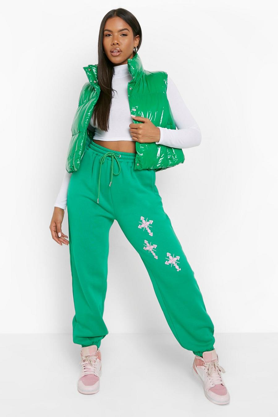 Green  Cross Printed Oversized Joggers image number 1