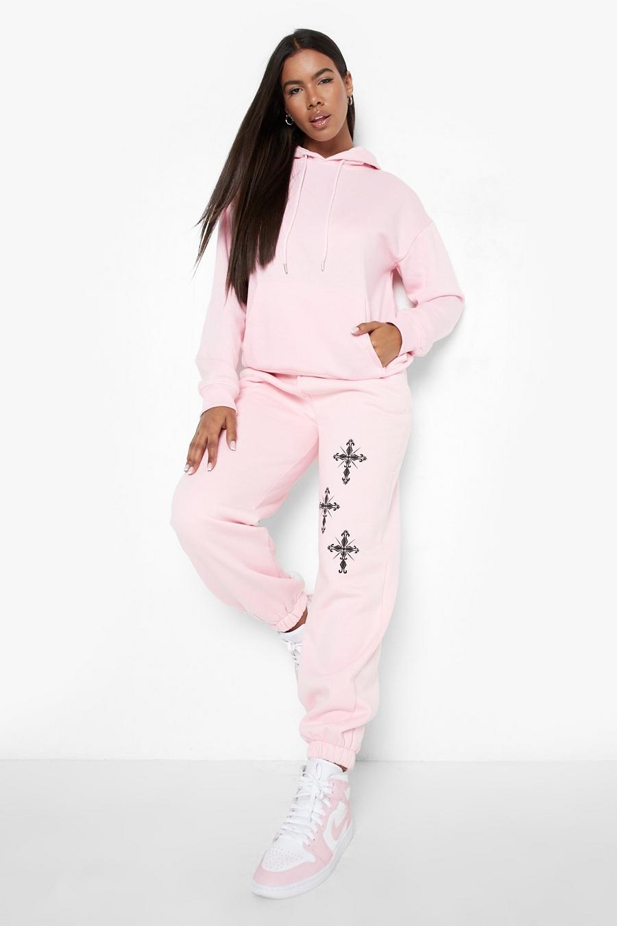 Pink  Cross Printed Oversized Joggers image number 1
