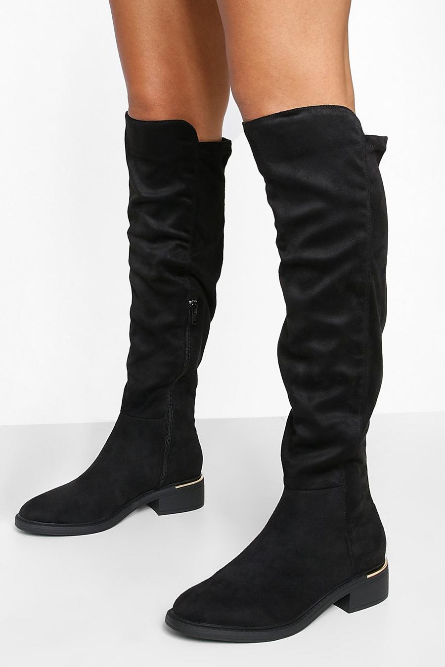 Black Over The Knee Panel Detail Boots image number 1