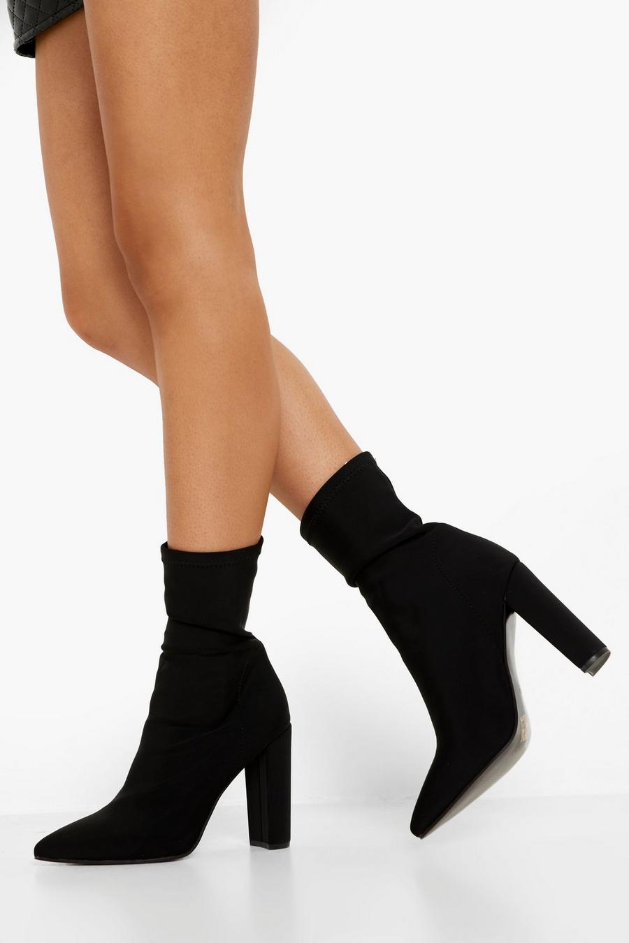 Black Pointed Toe Stretch Sock Boots image number 1