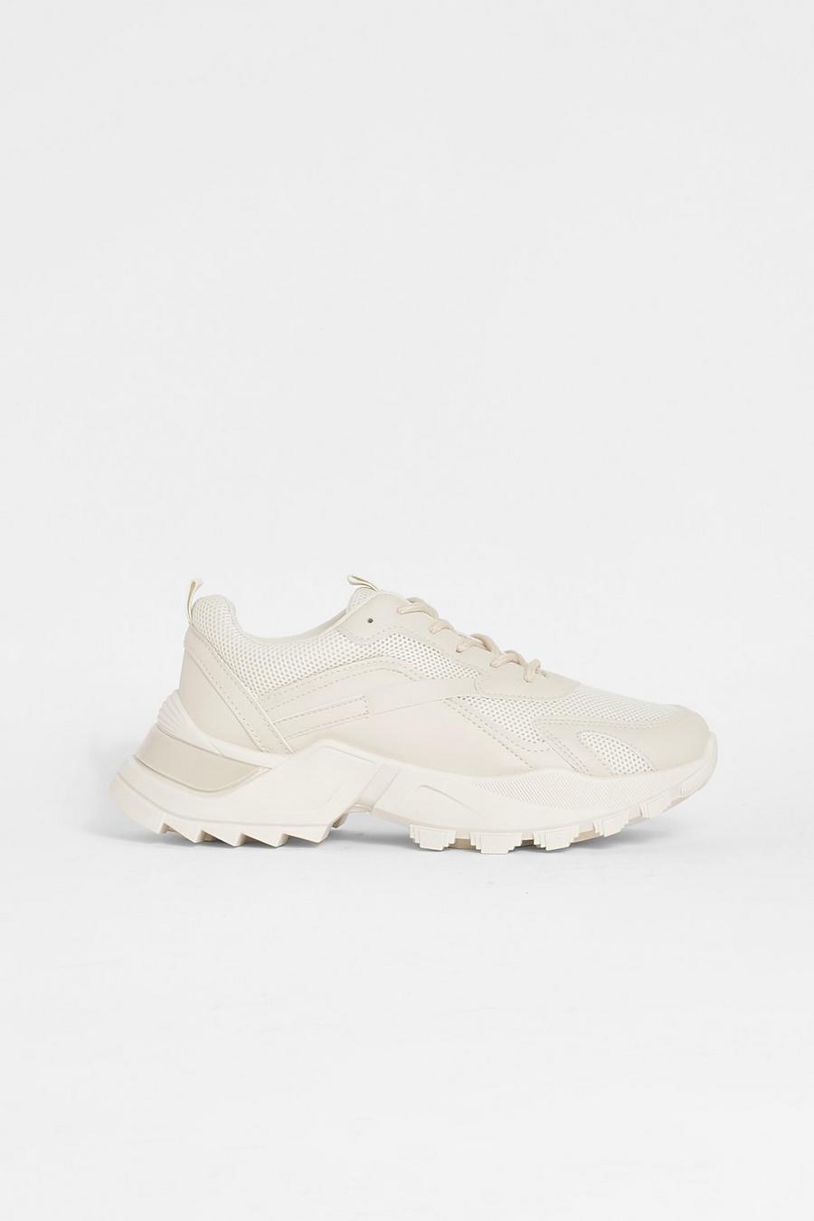 Stone beige Chunky sneakers med räfflad sula image number 1