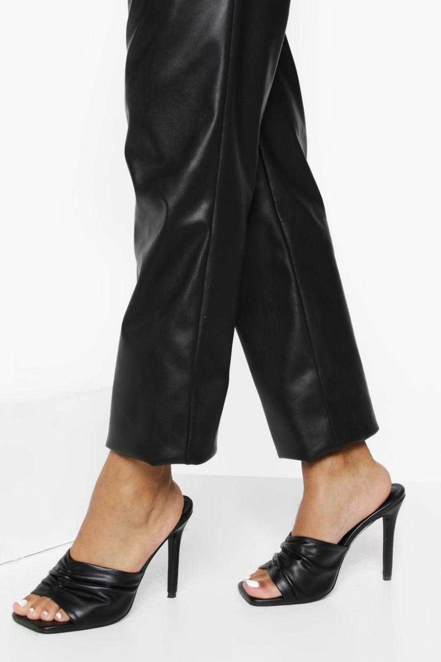 Black Ruched Front Heeled Mule