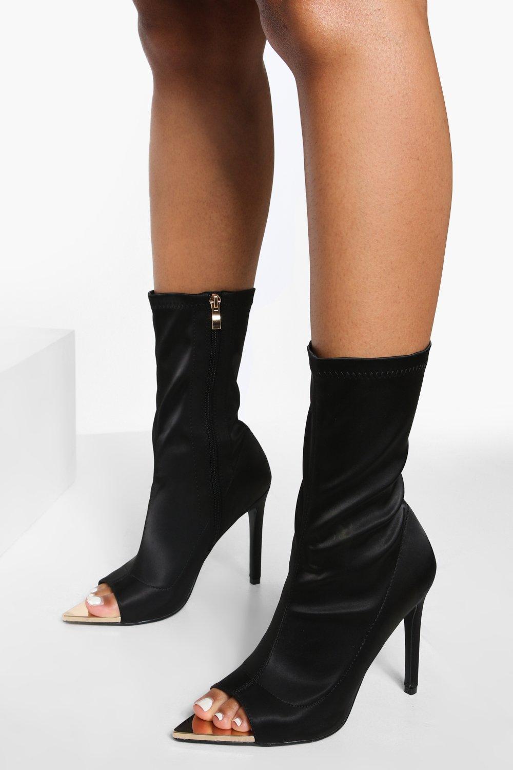 Peep toe shop sock ankle boots