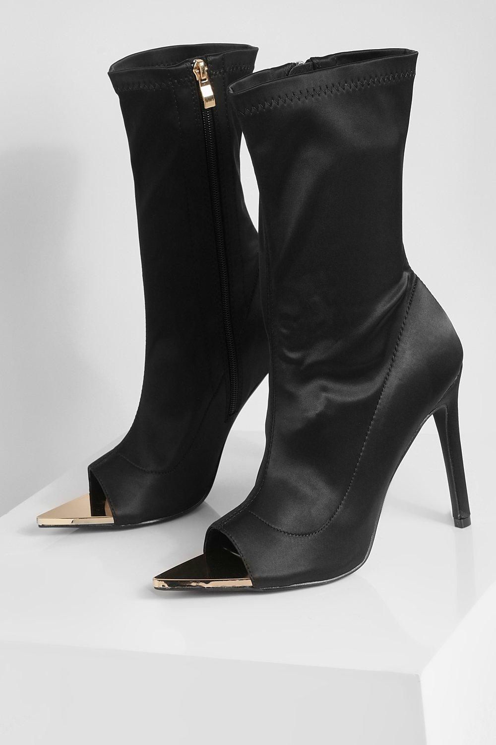 Pointed Peep Toe Heeled Sock Boots