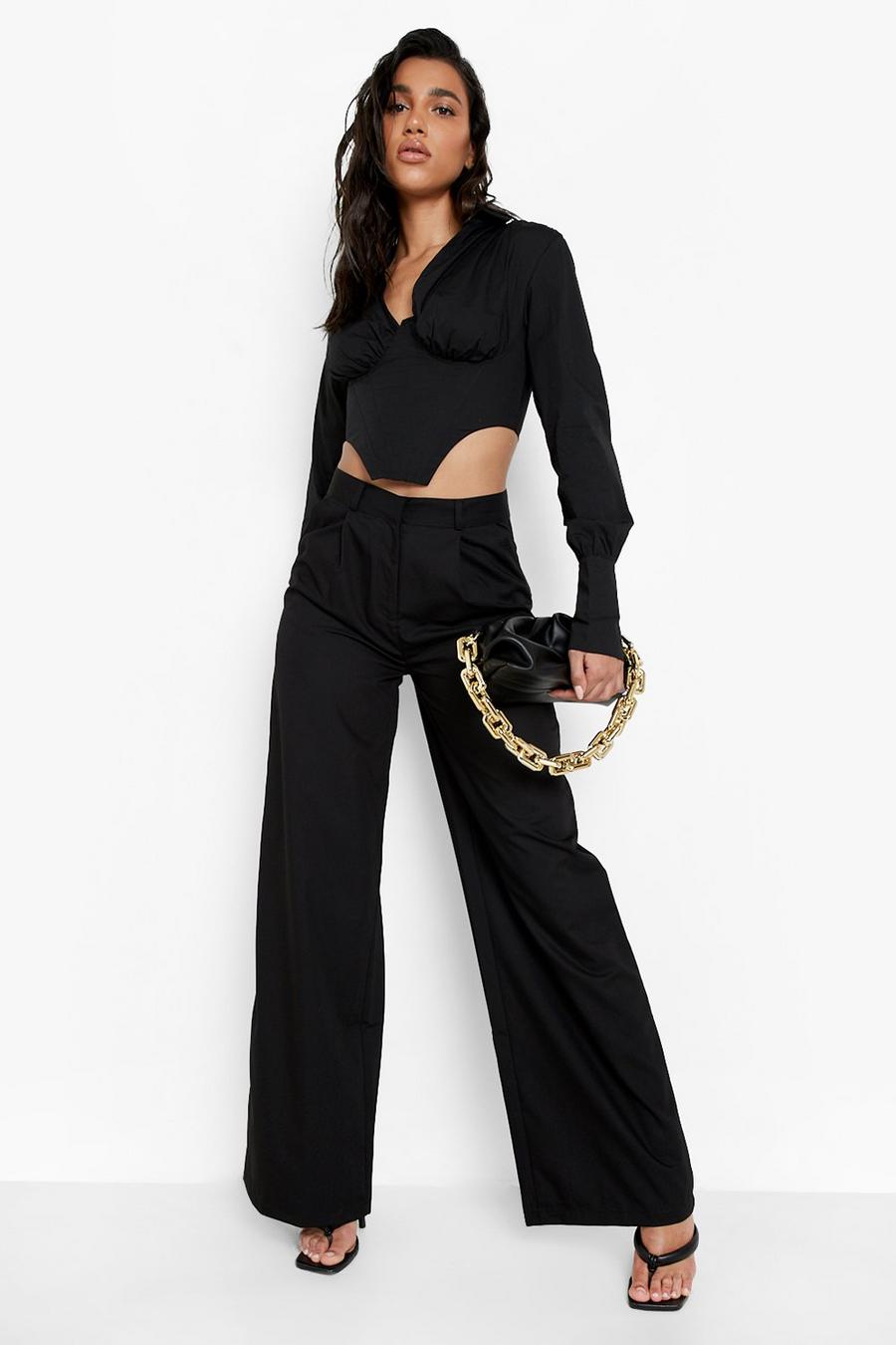 Black High Waisted Slouch Suit Pants 1 image number 1