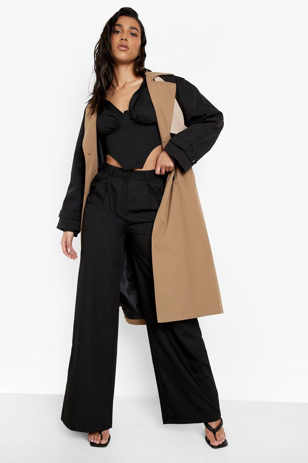 Petite Leather Look Wide Fit Trousers