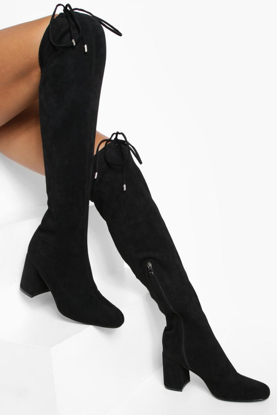 Black Wide Fit Block Heel Over The Knee Boots image number 1