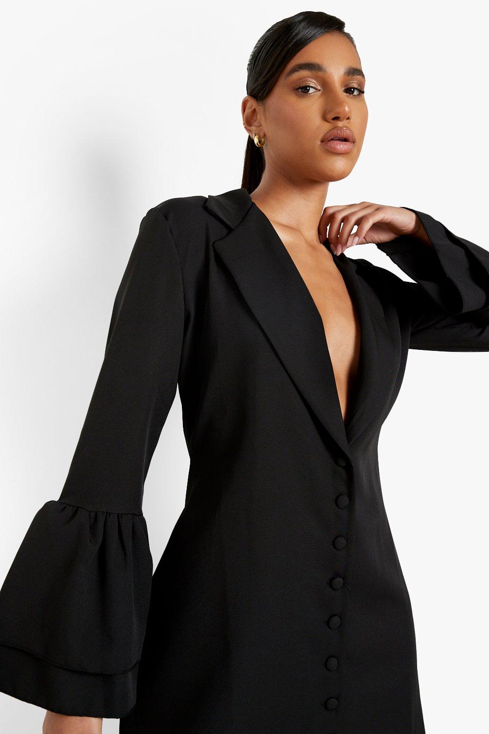 Flared Sleeve Button Front Blazer Dress boohoo CA