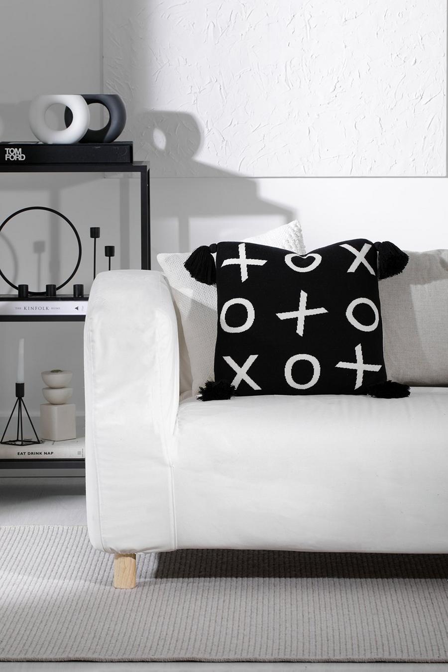 Black Xo Knitted Tassel Cushion