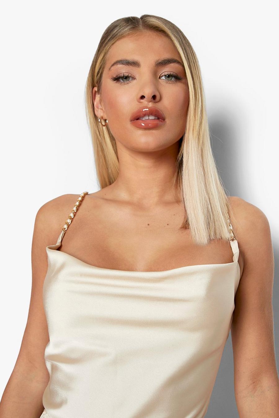 Oyster Satin Cowl Pearl Strap Cami image number 1