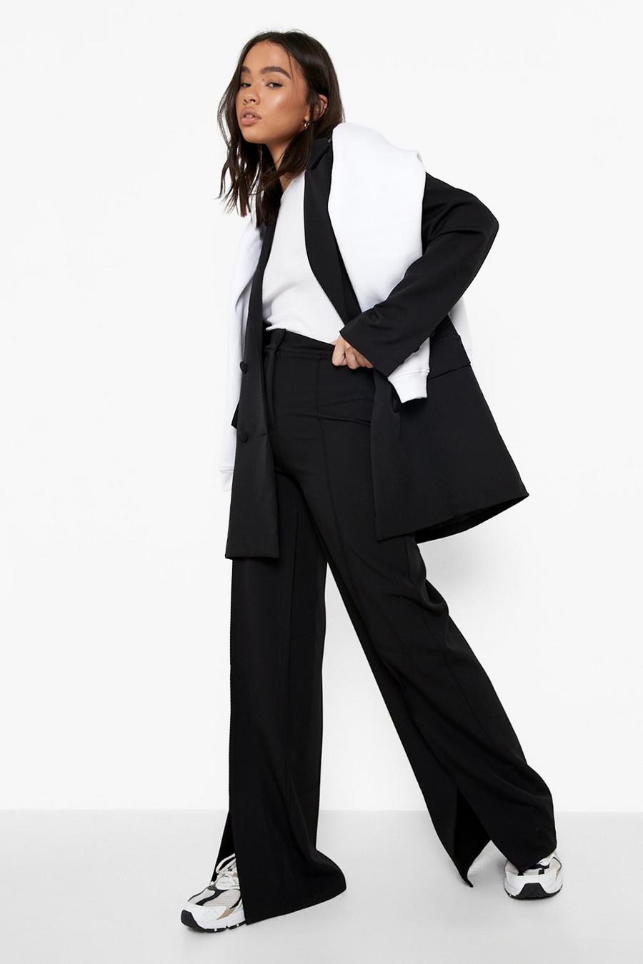 Black Seam Front Split Detail Tailored Trousers image number 1