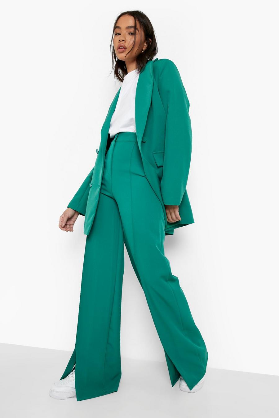 Bright green Seam Front Split Detail Tailored Trousers image number 1