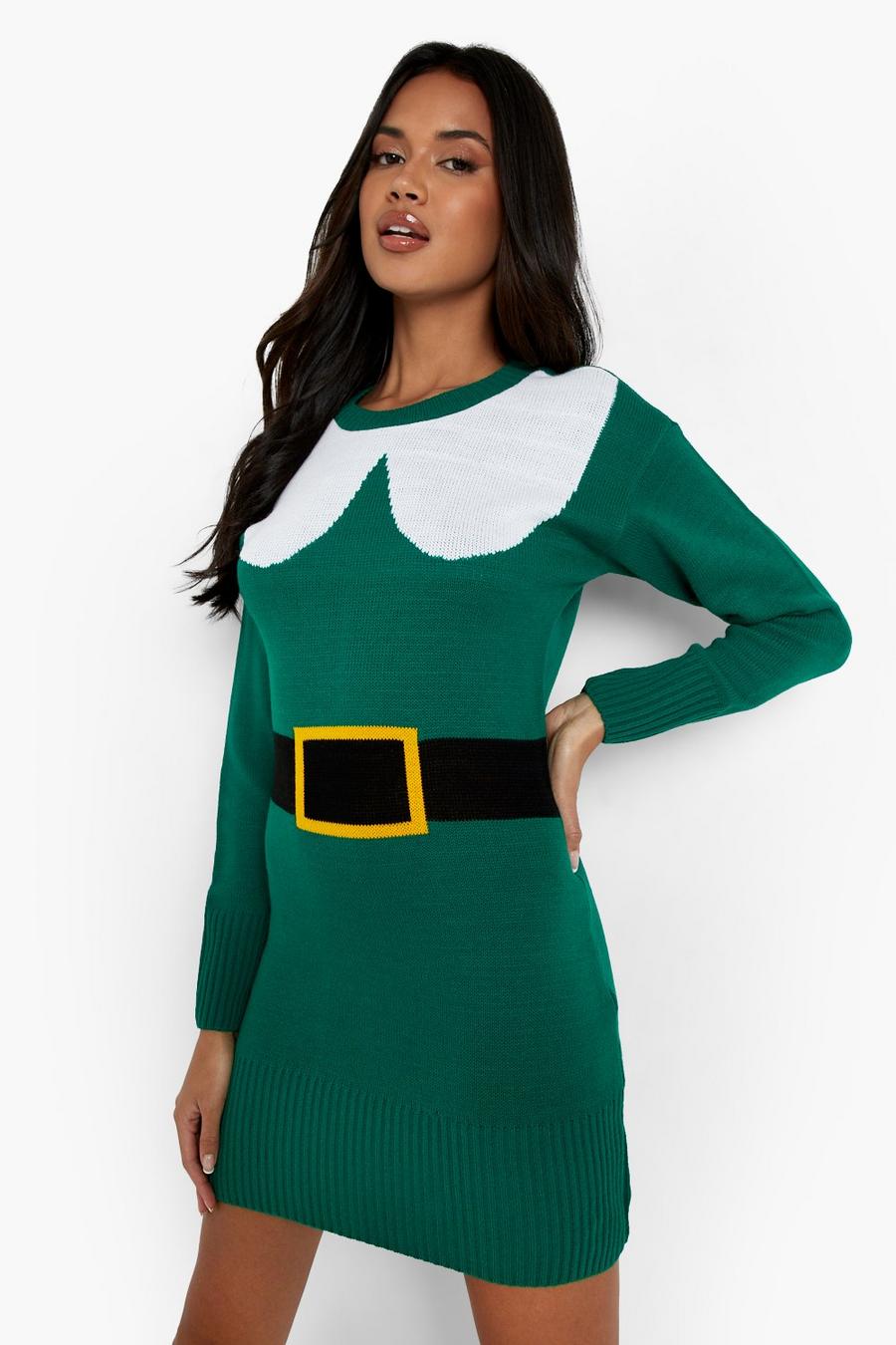 Green Mrs Elf Christmas Sweater Dress image number 1