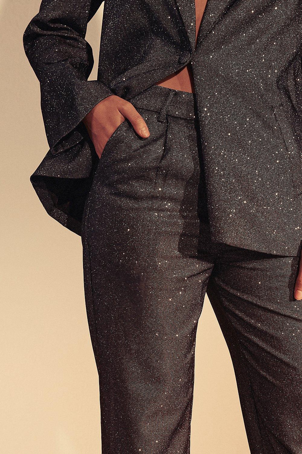 Glitter Blazer & Wide Leg Trouser Suit Set