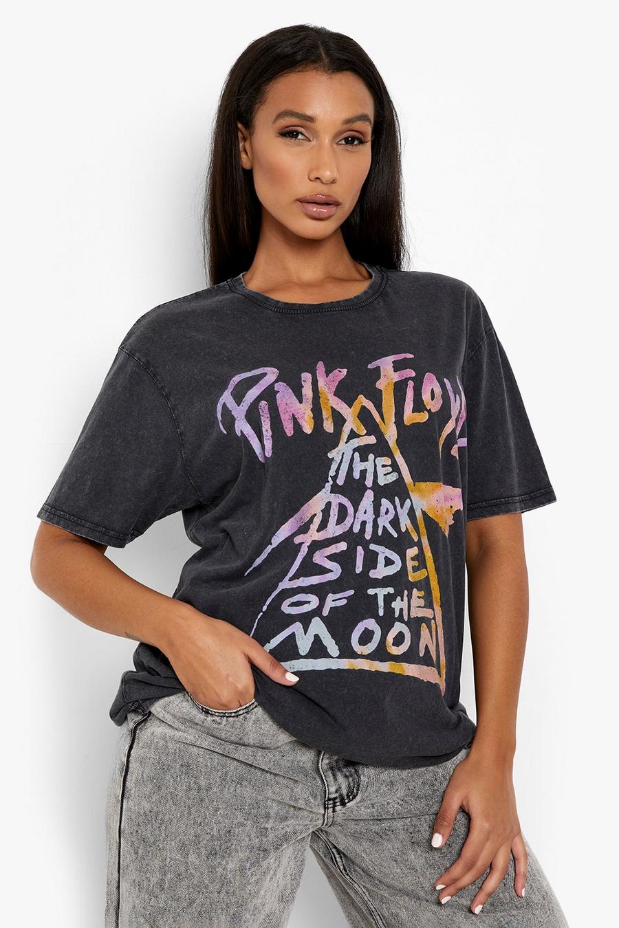 Charcoal Gelicenseerd Acid Wash Gebleekt Pink Floyd T-Shirt image number 1