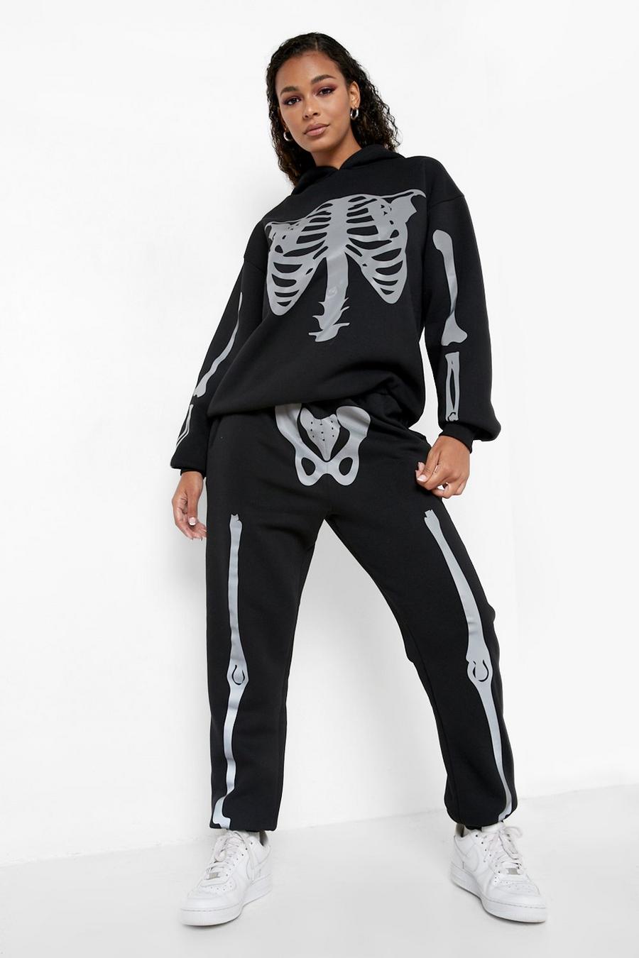 Black Halloween Träningsoverall med skelett och reflexdetaljer image number 1