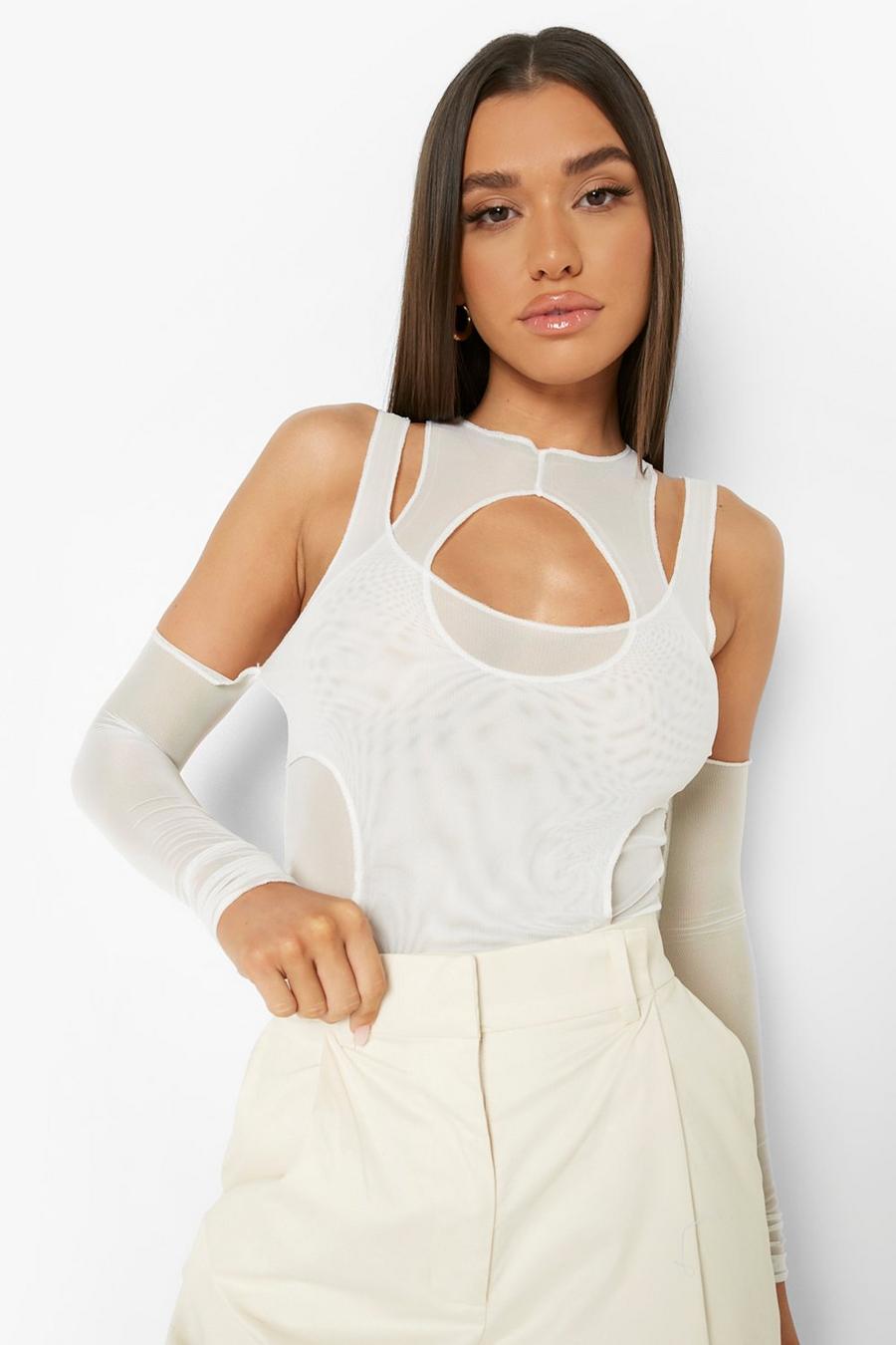 White Tessa Brooks Body i mesh med cut-out image number 1