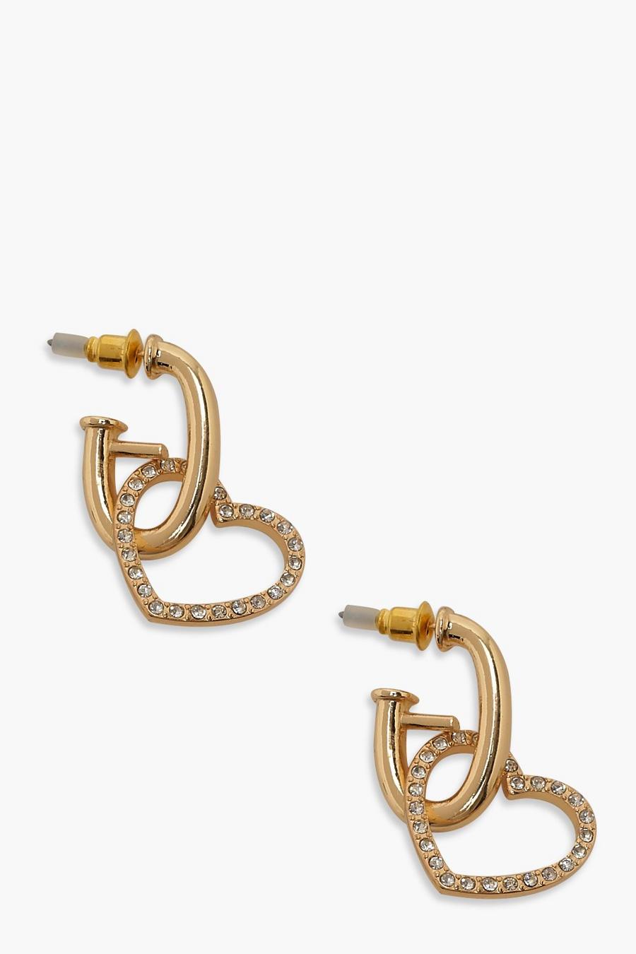 Gold Heart Link Drop Earrings image number 1