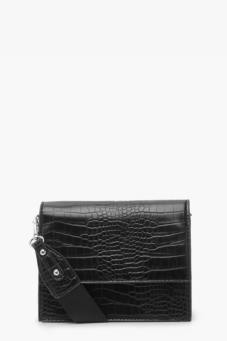 Black Croc Mini Flap Bag image number 1
