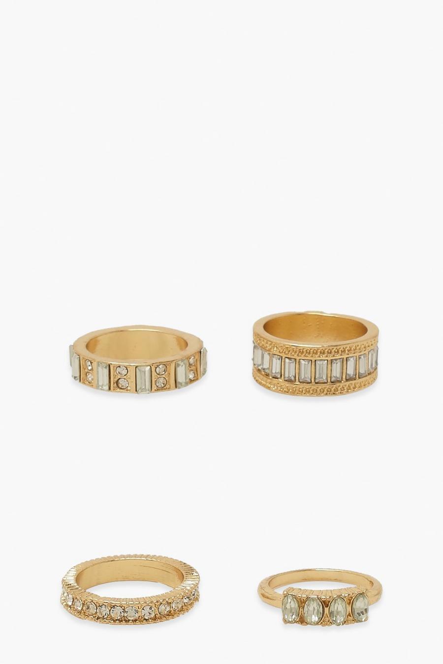 Pack de anillos llamativos con incrustaciones, Gold image number 1