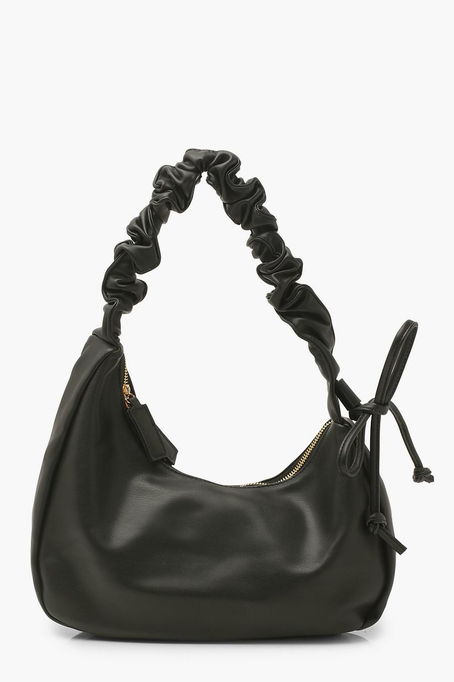 Black Adjustable Ruched Handle Shoulder Bag image number 1