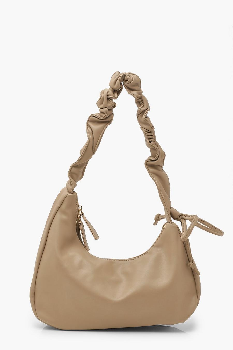 Taupe Adjustable Ruched Handle Shoulder Bag image number 1