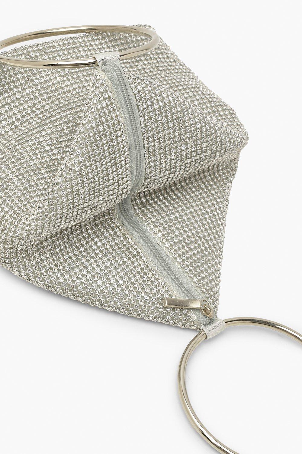 Round Top Handle Silver Glitter Bag