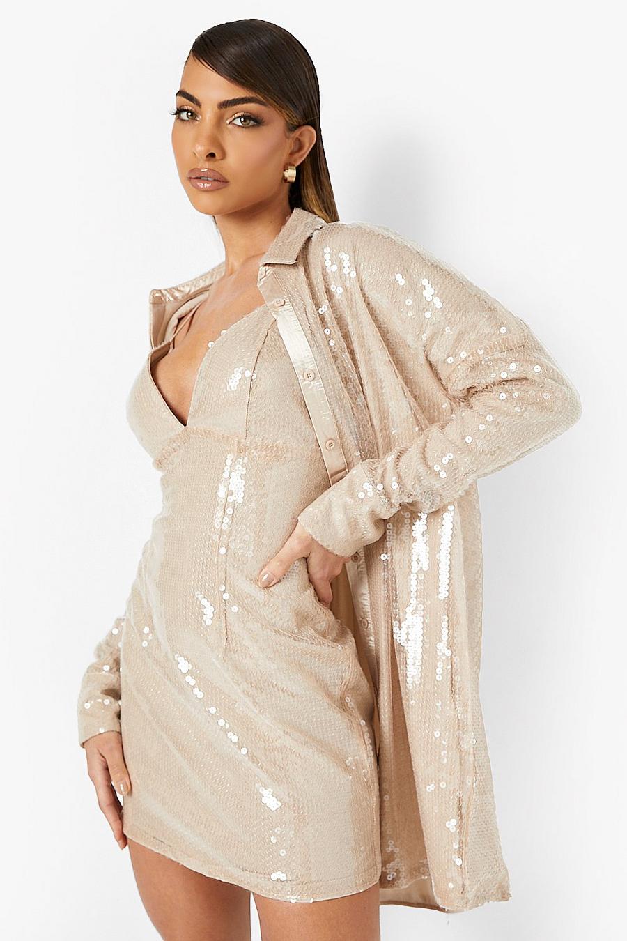 Nude Oversized Sequin Shirt image number 1