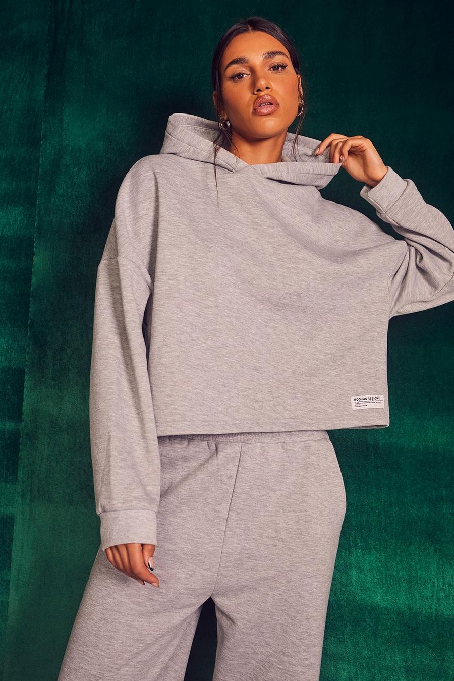 Grey marl Branded Boxy Oversized Hoodie image number 1