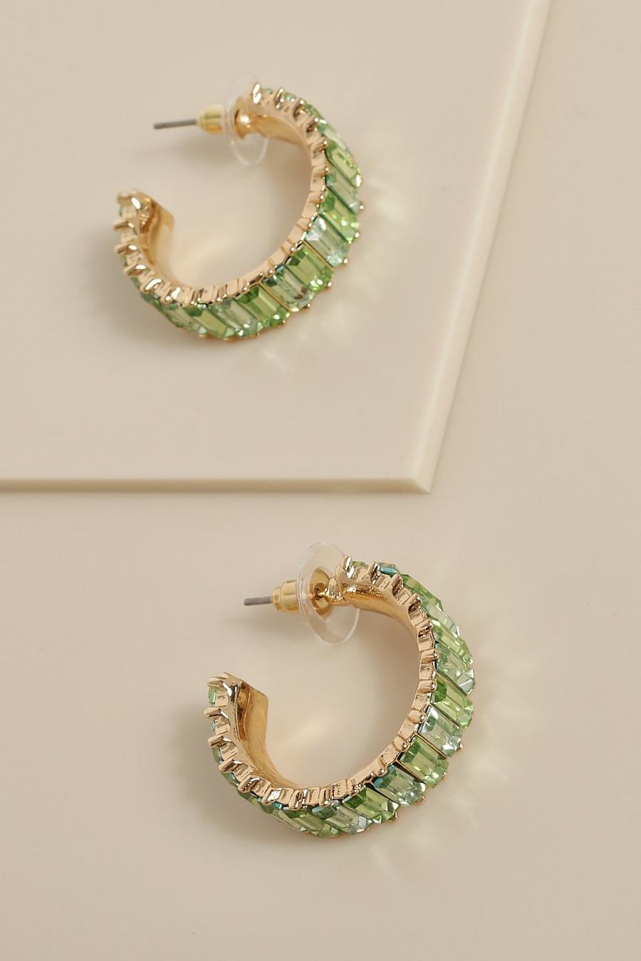 Green Diamante Square Textured Earrings