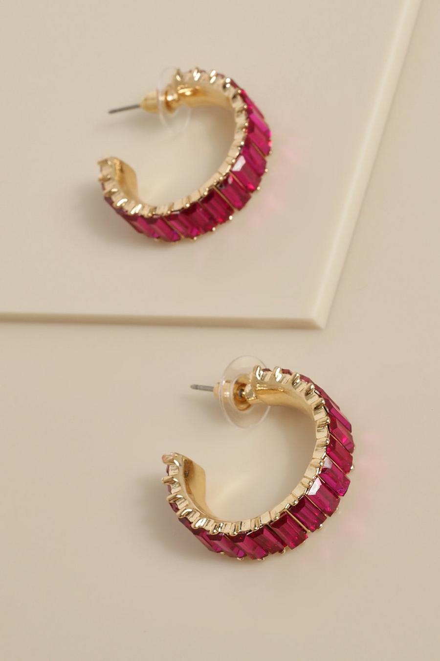 Pink Diamante Square Textured Earrings
