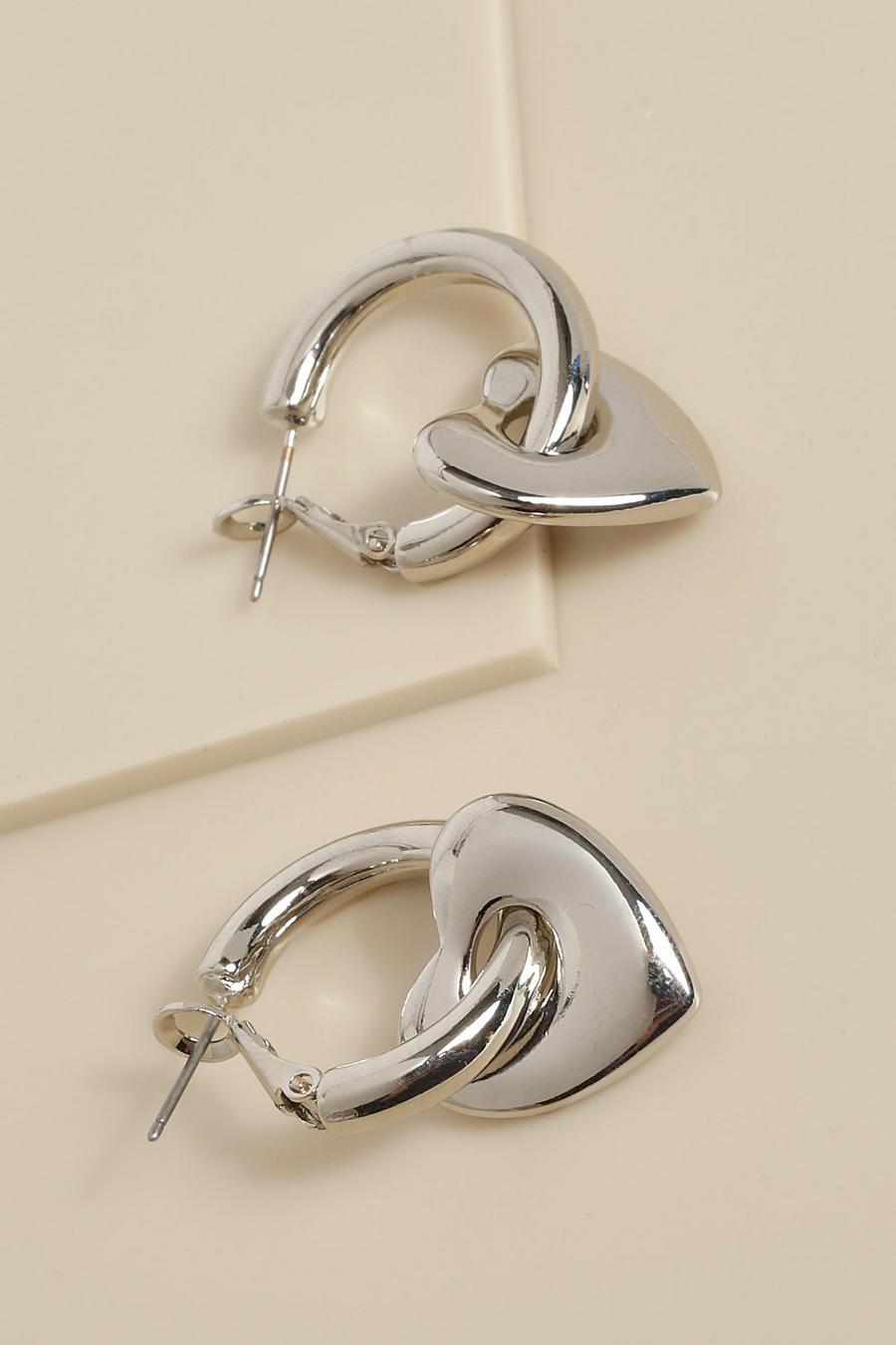 Silver Mini Heart Tear Drop Hoop Earrings image number 1