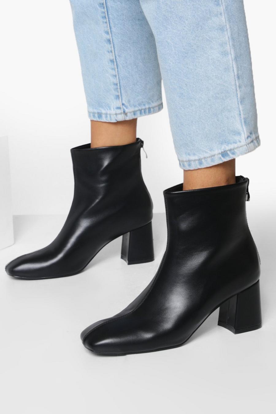Black noir Wide Fit Block Heel Ankle Boots