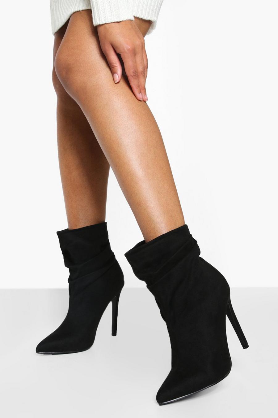 Black Ruched Stiletto Ankle Boots image number 1