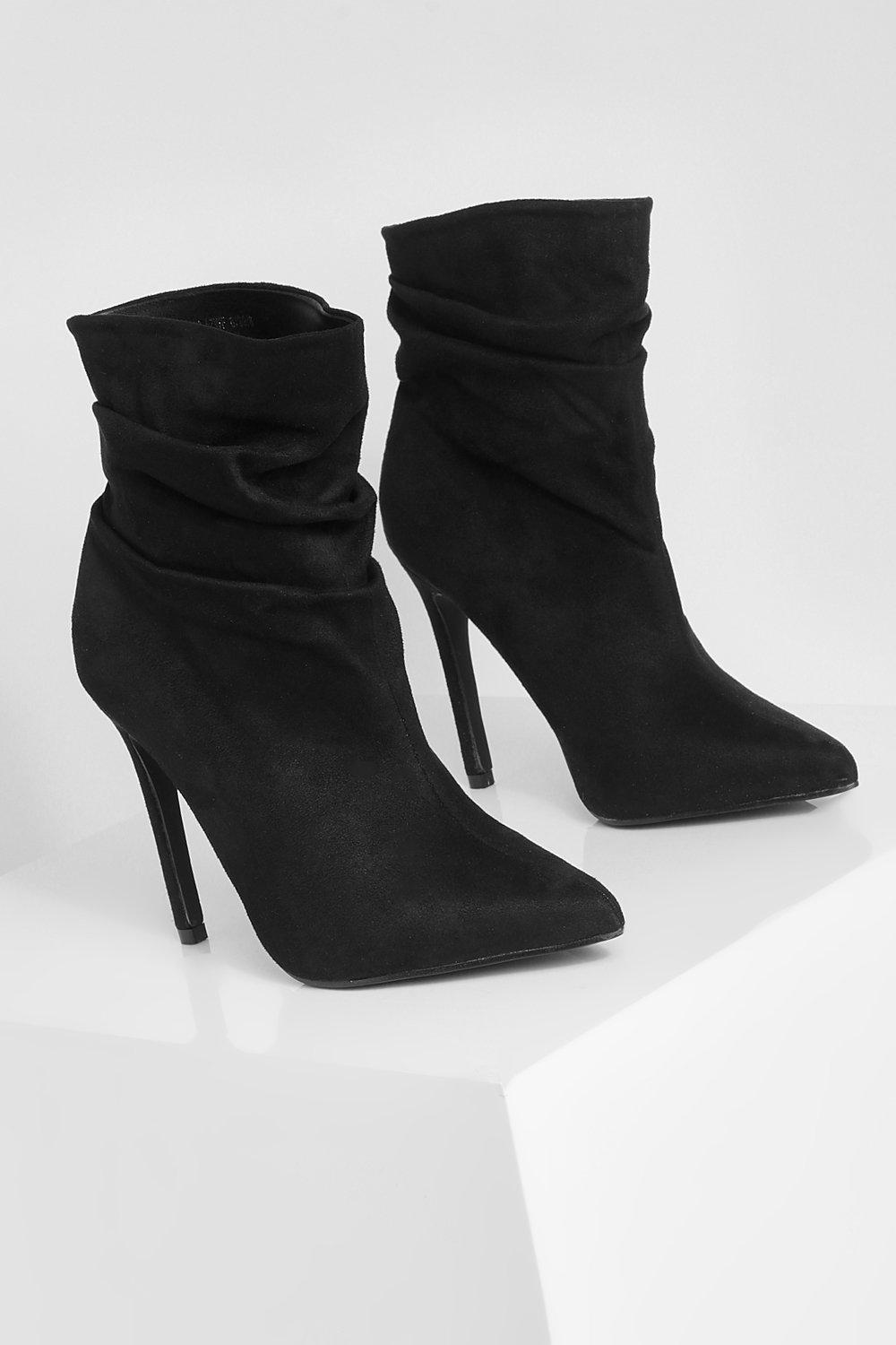 Black Ruched Ankle Boots