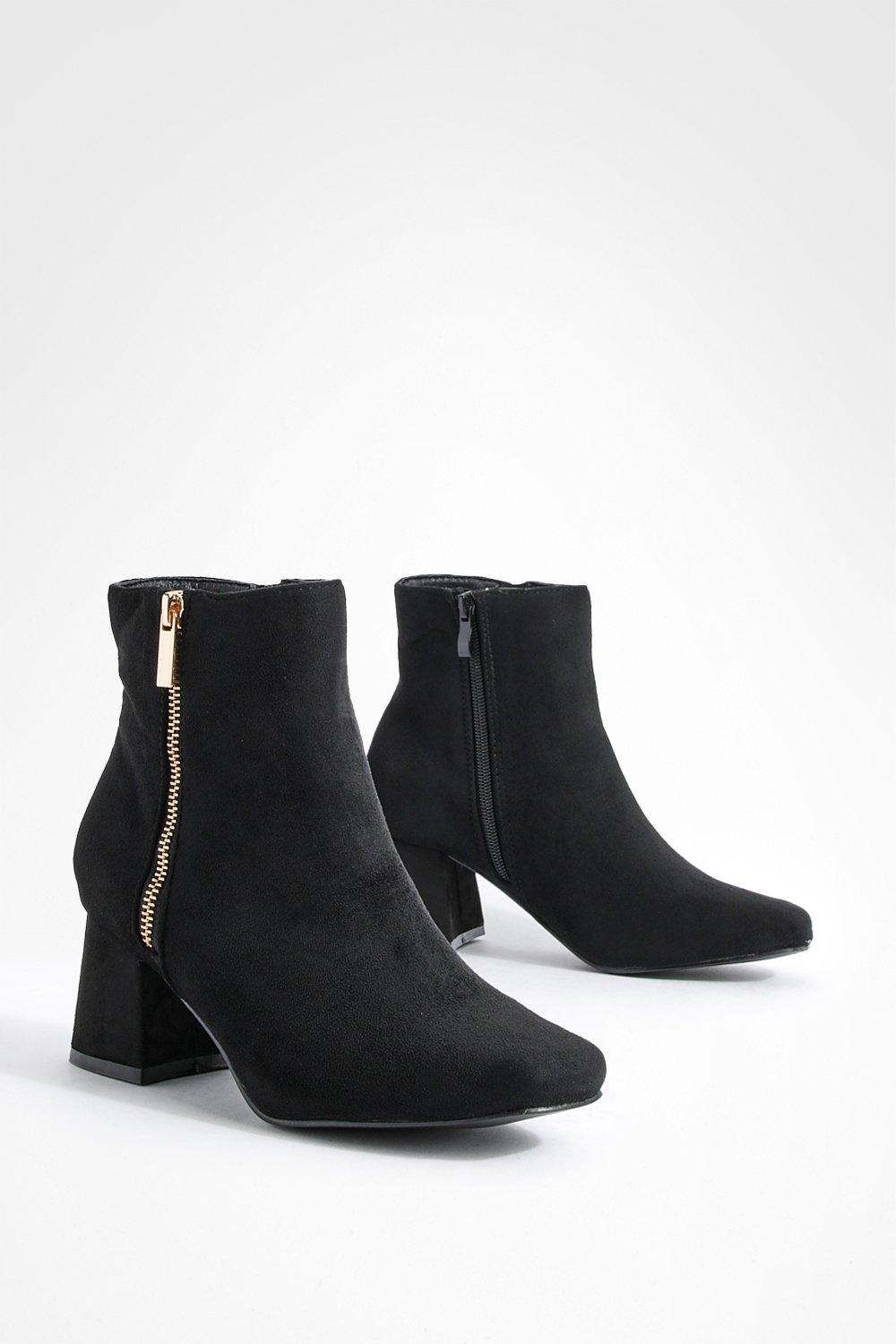 Wide Fit Zip Detail Block Heel Ankle Boots