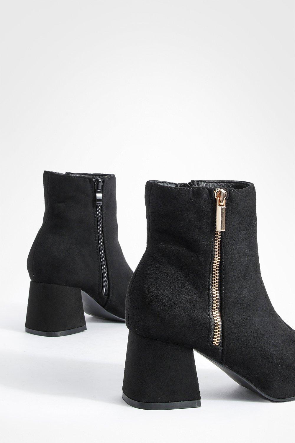 Wide Width Zip Detail Block Heel Ankle Boots boohoo