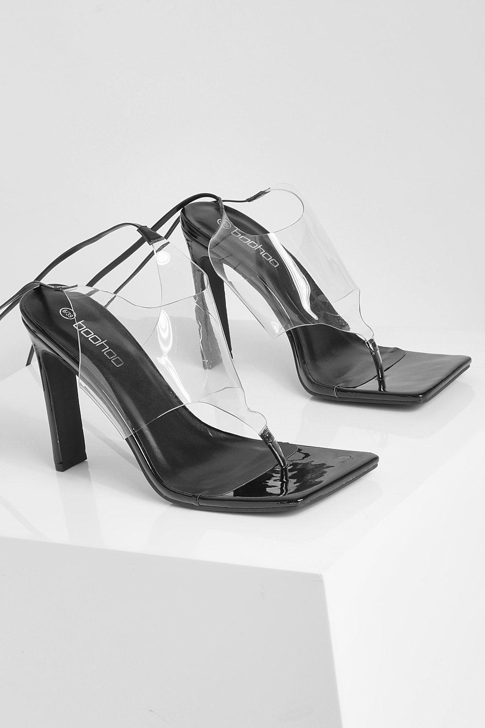 Black lace up perspex heels best sale