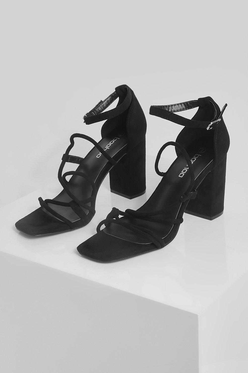 Wide black best sale strappy heels