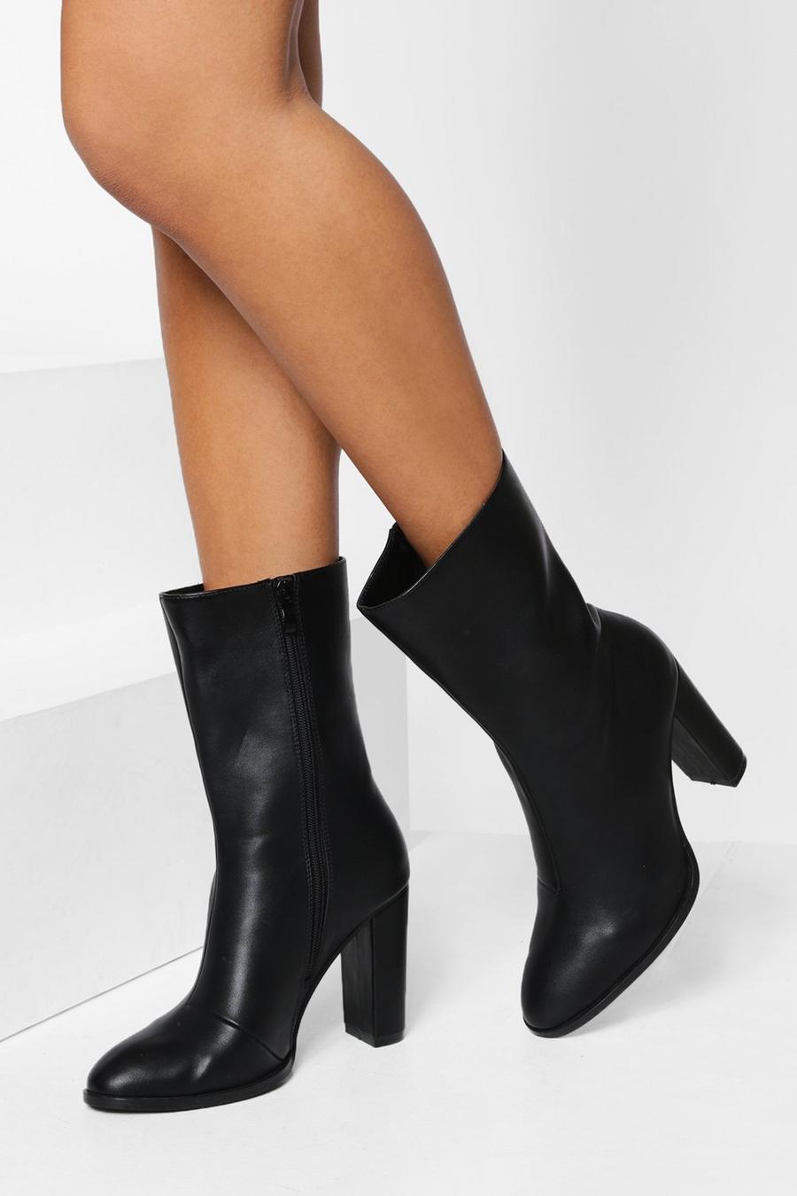 Black svart Pointed Block Heel Boots