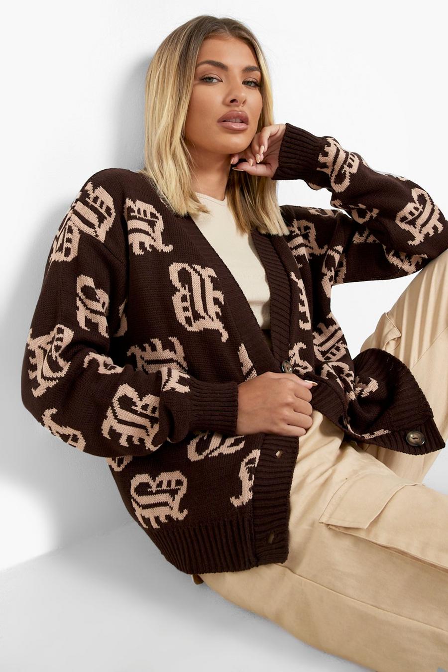 Chocolate Graphic Print Cropped Cardigan image number 1