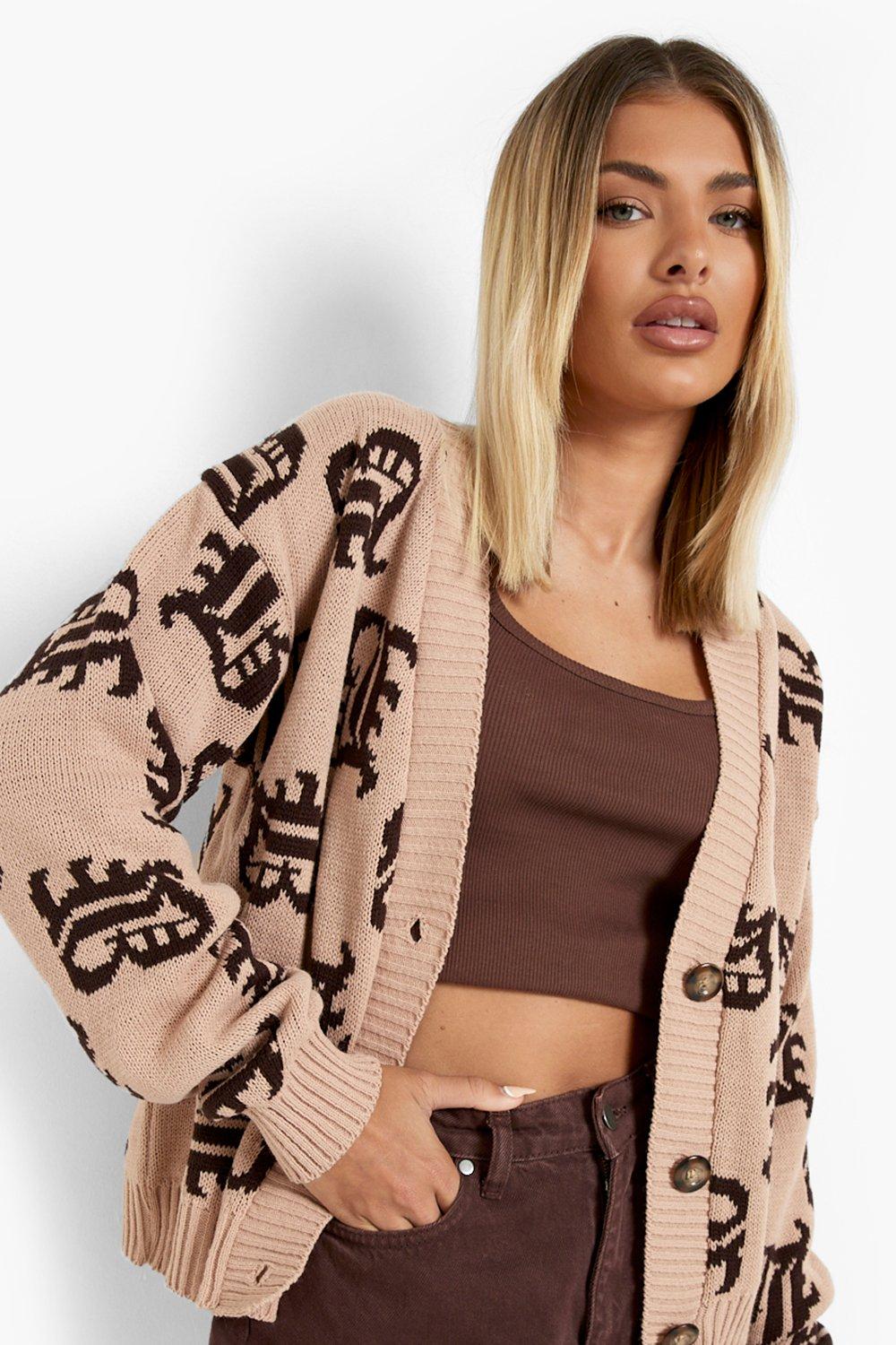 Graphic Print Cropped Cardigan