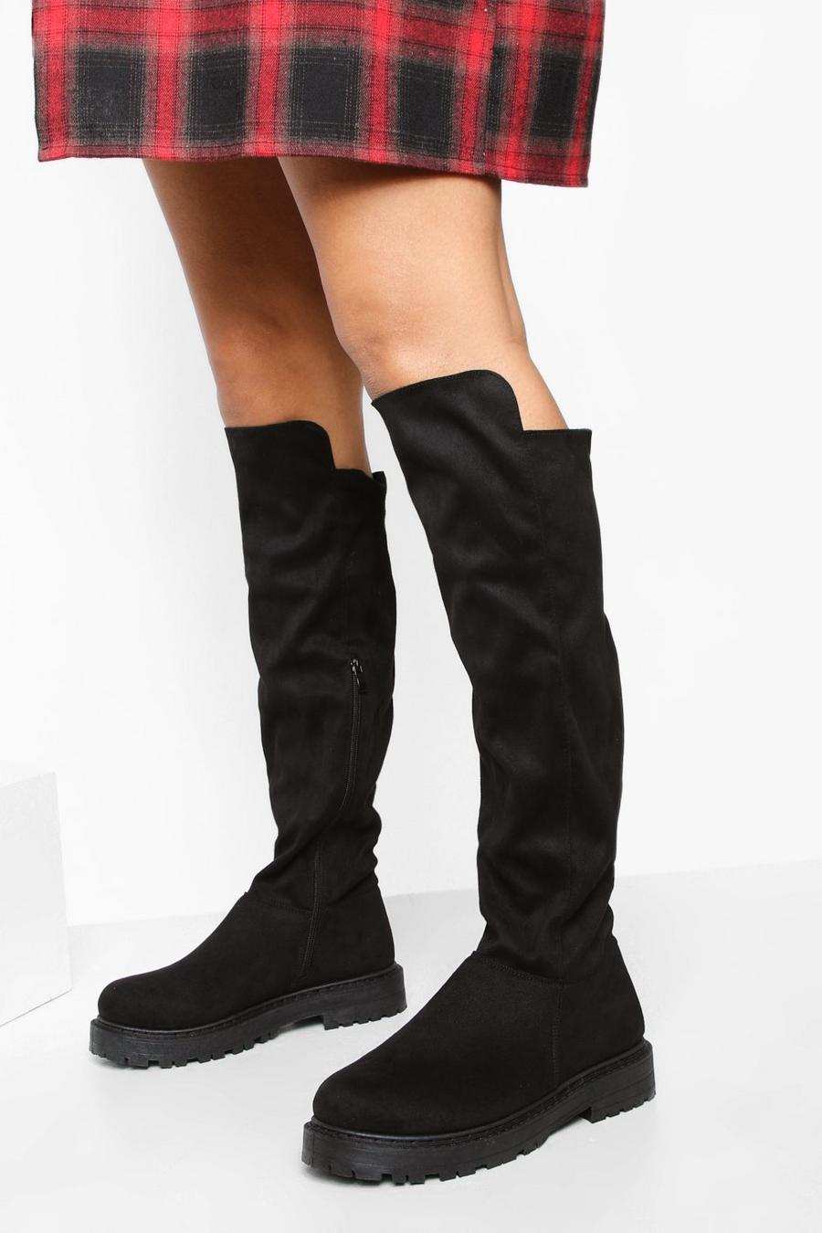Black Wide Fit Chunky Knee Boots image number 1