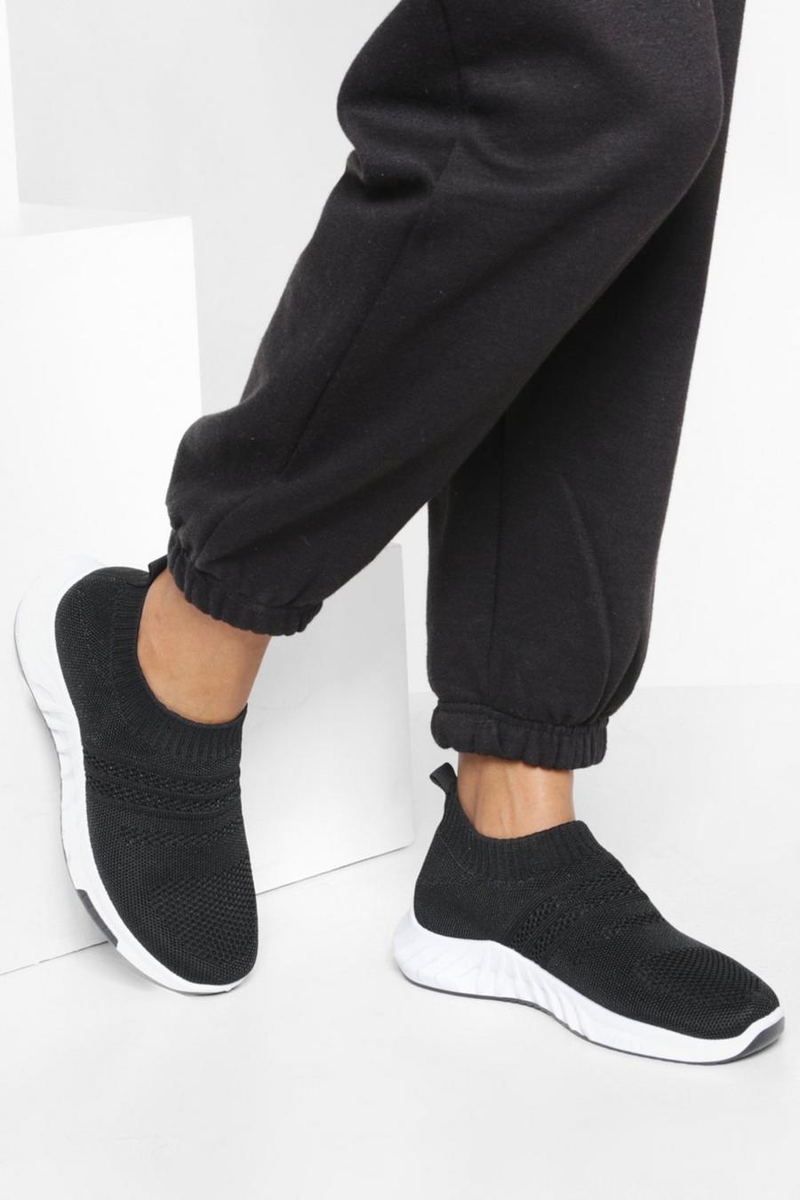 Black Wide Fit Low Knitted Sock Sneakers image number 1