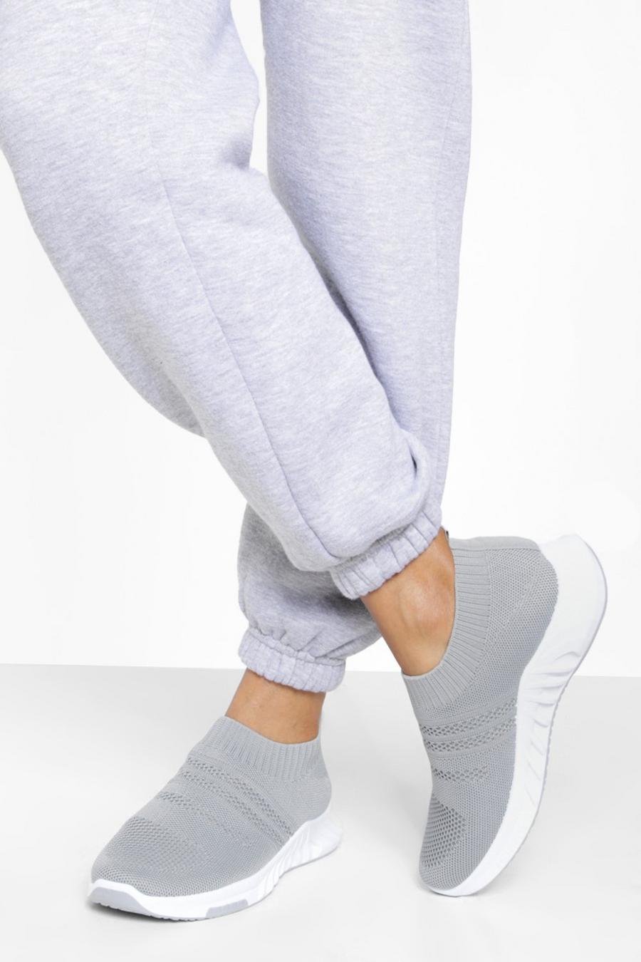 Grey Wide Fit Low Knitted Sock Sneakers image number 1